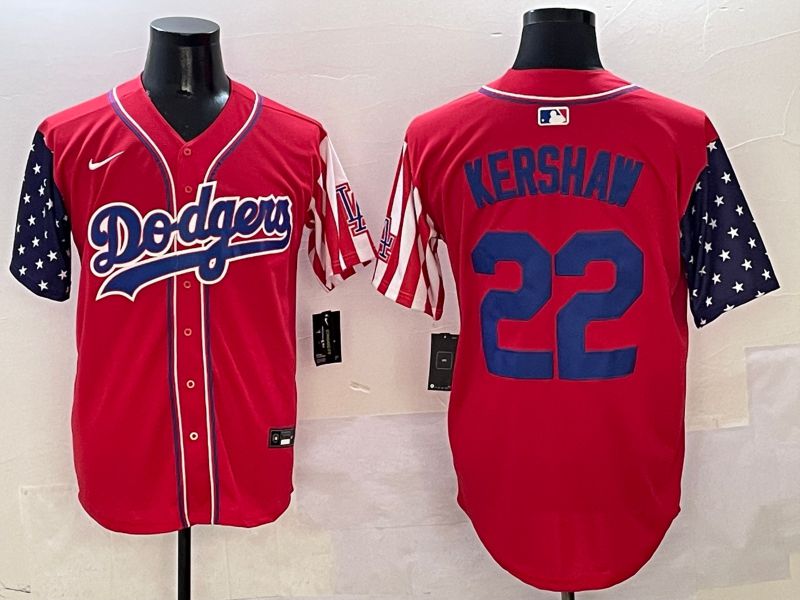 Men Los Angeles Dodgers 22 Kershaw Red a generation of national flags Joint name 2025 Nike MLB Jersey style 1